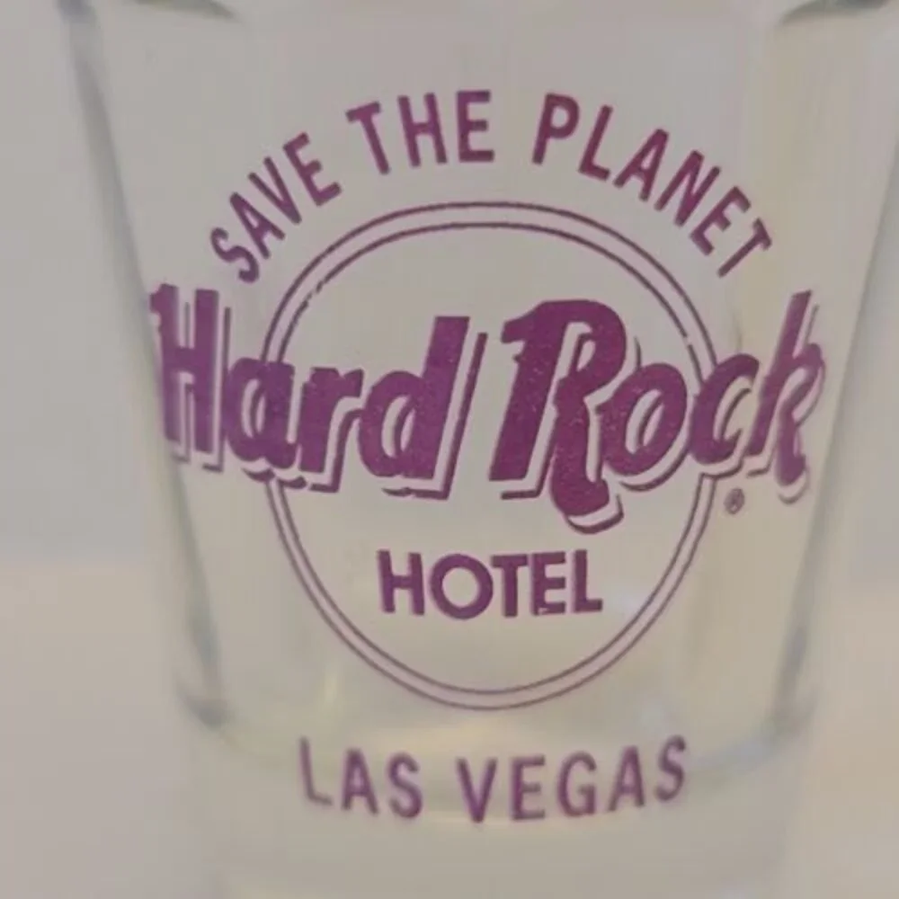 Hard Rock Cafe Save the Planet  Beveled Shot Glass Purple Logo Las Vegas